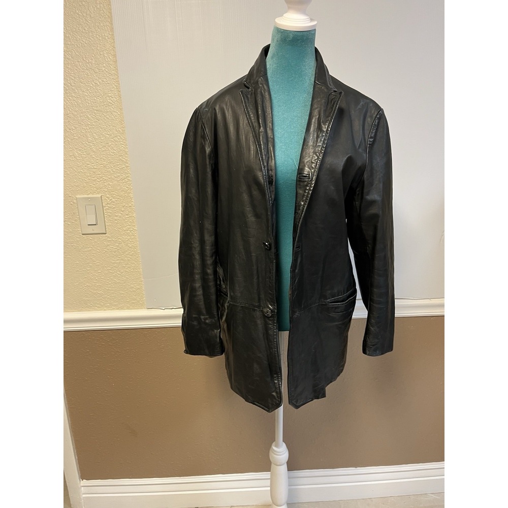 Vintage 90's Y2K BANANA REPUBLIC Black Leather Coat Mens Large